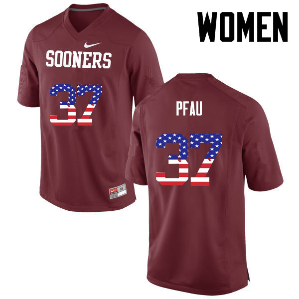 Women Oklahoma Sooners #37 Kyle Pfau College Football USA Flag Fashion Jerseys-Crimson - Click Image to Close